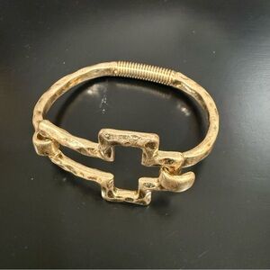 Cross Hammered Gold tone Coil Cuff Bracelet